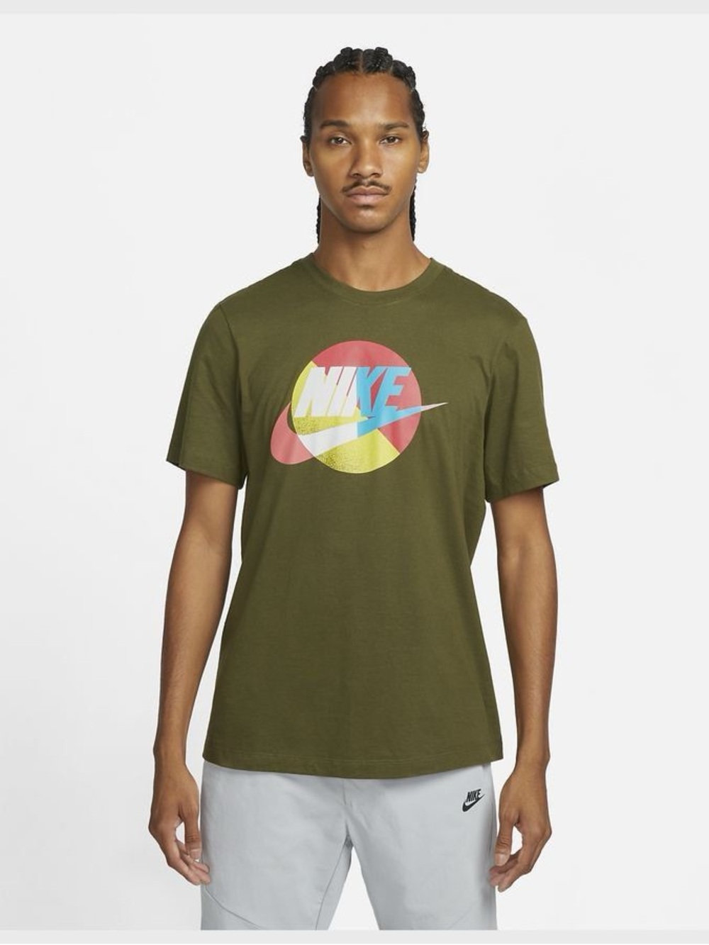 ‘97 Vintage Nike Olive Graphic Logo Short Sleeve Tee with Retro colors